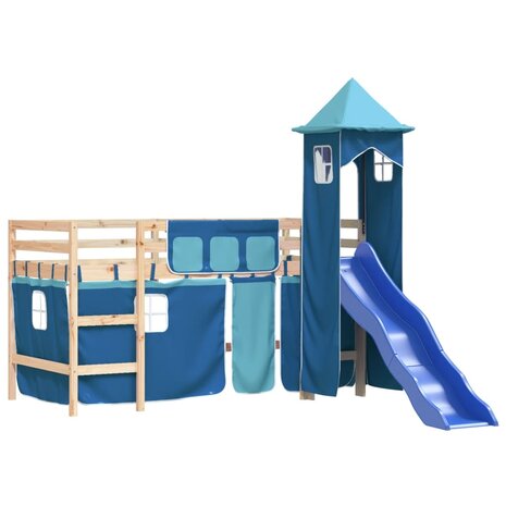 Kinderhoogslaper met toren 80x200 cm massief grenenhout blauw 4