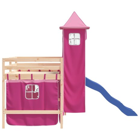 Kinderhoogslaper met toren 80x200 cm massief grenenhout roze 6