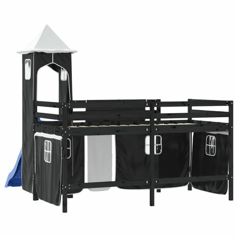 Kinderhoogslaper met toren 80x200 cm grenenhout wit en zwart 7