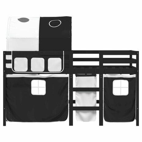 Kinderhoogslaper met tunnel 90x190 cm grenenhout wit en zwart 4