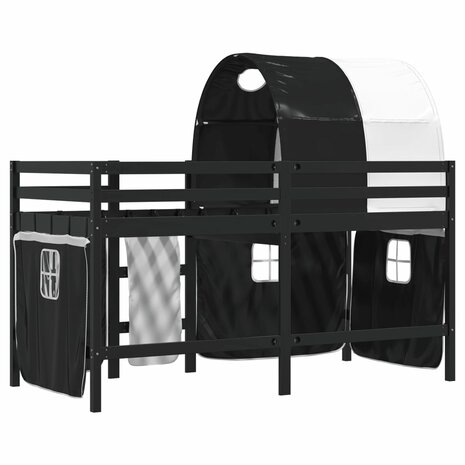 Kinderhoogslaper met tunnel 90x190 cm grenenhout wit en zwart 6