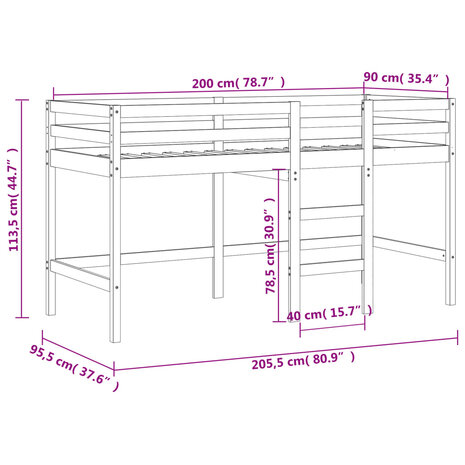 Kinderhoogslaper met ladder 90x200 cm massief grenenhout 11