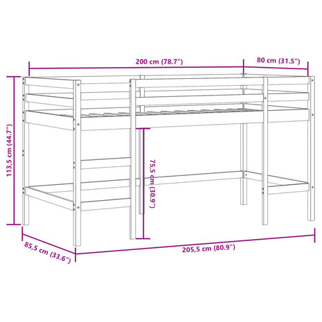 Kinderhoogslaper met ladder 80x200 cm massief grenenhout wit 11