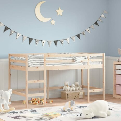 Kinderhoogslaper met ladder 90x200 cm massief grenenhout 1