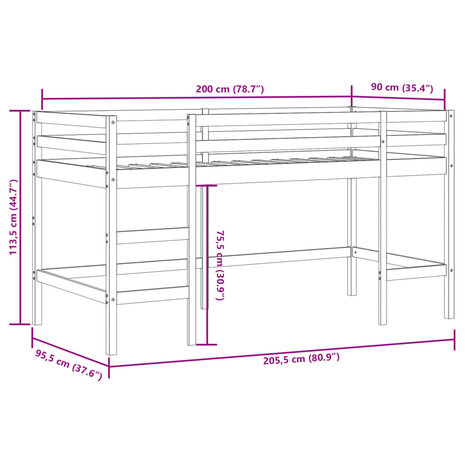 Kinderhoogslaper met ladder 90x200 cm massief grenenhout 11