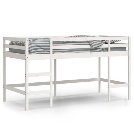 Kinderhoogslaper met ladder 90x200 cm massief grenenhout wit 3