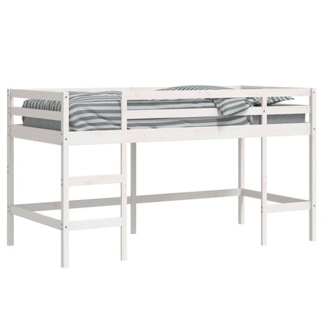 Kinderhoogslaper met ladder 90x200 cm massief grenenhout wit 4
