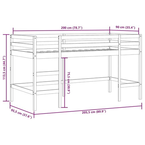 Kinderhoogslaper met ladder 90x200 cm massief grenenhout wit 11