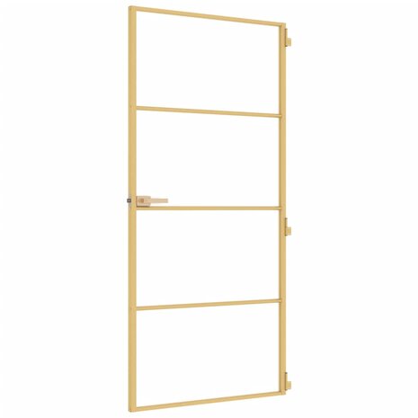 Binnendeur smal 93x201,5 cm gehard glas en aluminium goudkleur 5