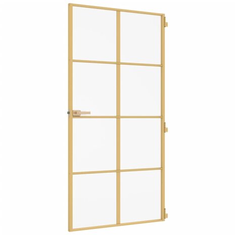 Binnendeur smal 102,5x201,5 cm gehard glas en aluminium goud 5