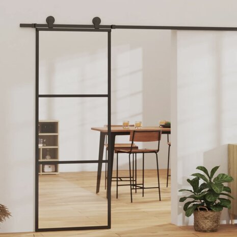 Schuifdeur 76x205 cm ESG-glas en aluminium zwart 1