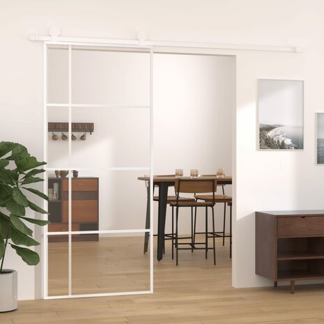 Schuifdeur 90x205 cm ESG-glas en aluminium wit 1