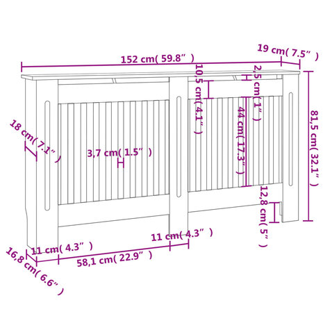 Radiatorombouw 152 cm MDF wit 4