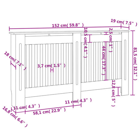 Radiatorombouw 2 st 152 cm MDF wit 4