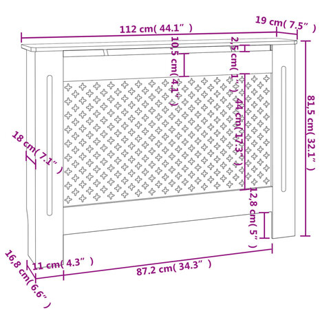 Radiatorombouw 112x19x81,5 cm MDF wit 7