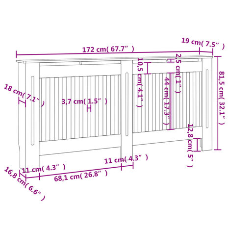 Radiatorombouw 172x19x81,5 cm MDF zwart 8