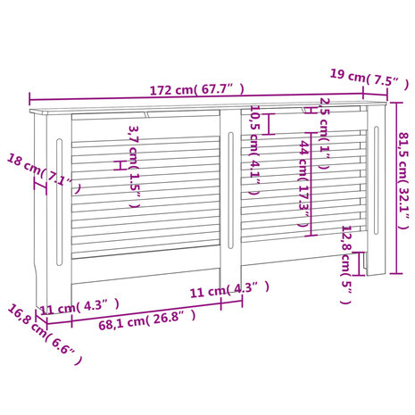 Radiatorombouw 172x19x81,5 cm MDF zwart 8