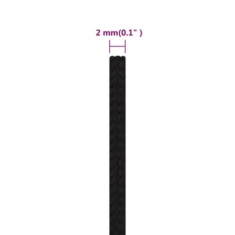 Werktouw 2 mm 25 m polyester zwart 6