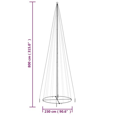Kegelkerstboom 1134 LED&apos;s meerkleurig 230x800 cm 10