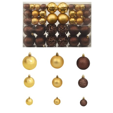 100-delige Kerstballenset 3/4/6 cm bruin/bronskleur/goudkleurig 1