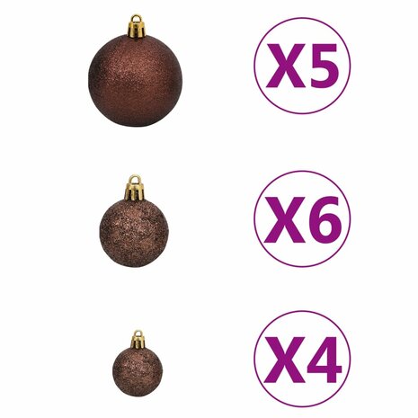 61-delige Kerstballenset met piek en 150 LED&apos;s goud en brons 7