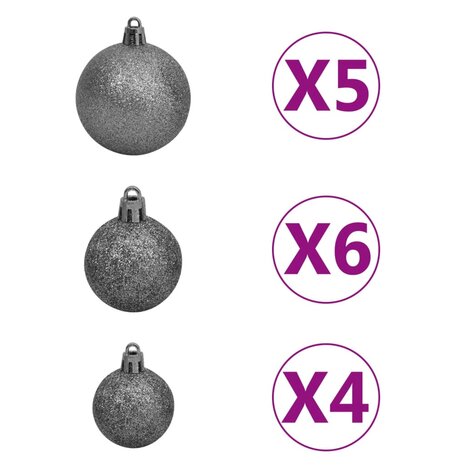 61-delige Kerstballenset met piek en 150 LED&apos;s wit en grijs 7