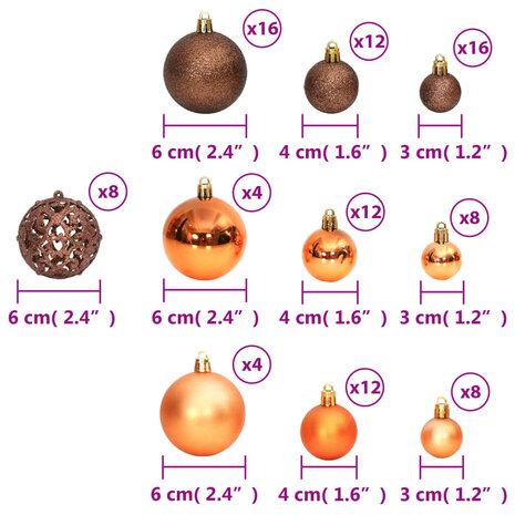 Kerstballen 100 st 3/4/6 cm bruin 8
