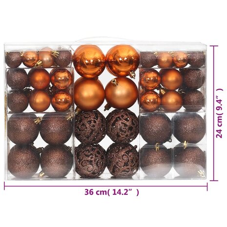 Kerstballen 100 st 3/4/6 cm bruin 9