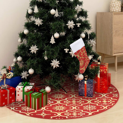 Kerstboomrok luxe met sok 122 cm stof rood 1