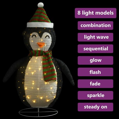 Kerstpinguïn decoratief LED 120 cm luxe stof 4