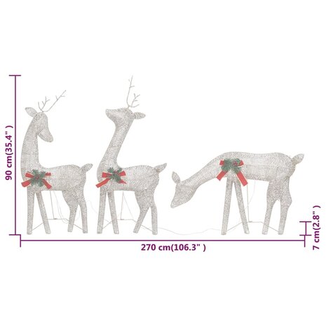 Rendierfamilie Kerstmis warmwit 270x7x90 cm mesh goudkleurig 10