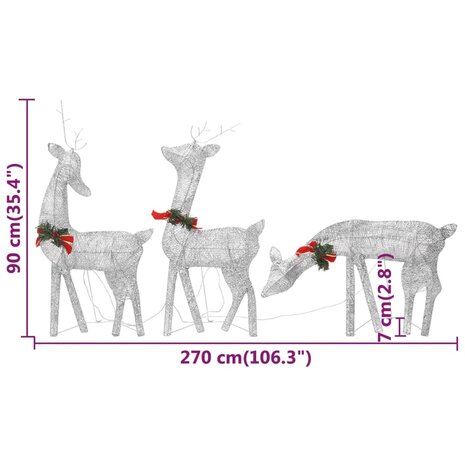 Kerstversiering rendierfamilie 270x7x90 cm gaas wit zilverkleur 10