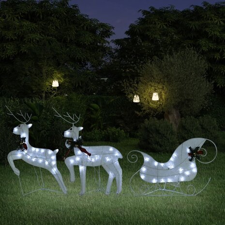 Kerstdecoratie rendieren en slee 60 LED&apos;s wit 1