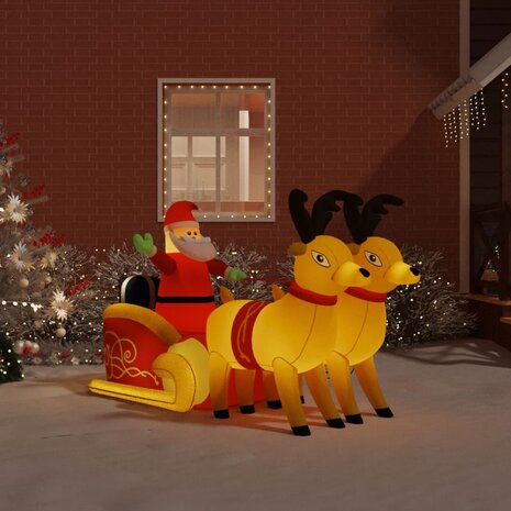 Kerstdecoratie kerstman en rendieren opblaasbaar LED 130 cm 1