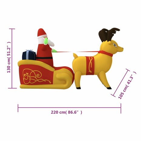 Kerstdecoratie kerstman en rendieren opblaasbaar LED 130 cm 11