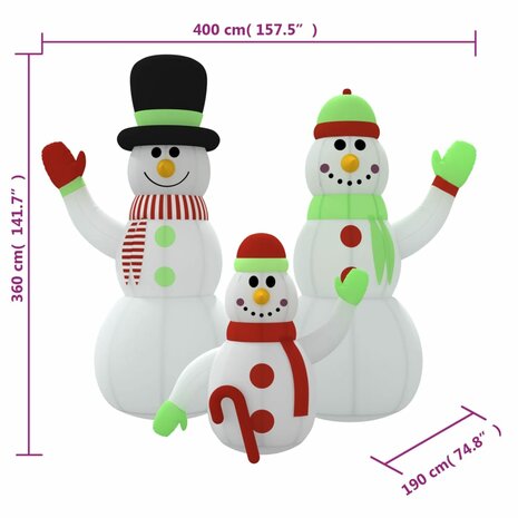 Sneeuwpopfamilie opblaasbaar met LED&apos;s 360 cm 12