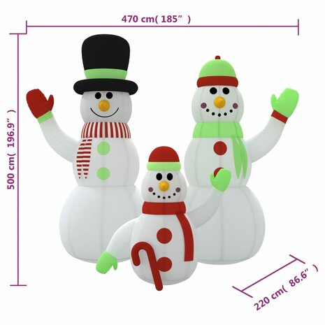 Sneeuwpopfamilie opblaasbaar met LED&apos;s 500 cm 12