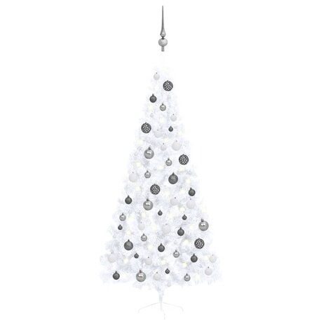 Kunstkerstboom met verlichting en kerstballen half 210 cm wit 1