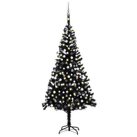Kunstkerstboom met verlichting en kerstballen 240 cm PVC zwart 1