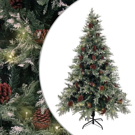 Kerstboom met LED en dennenappels 120 cm PVC en PE groen en wit 1