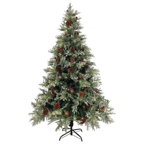 Kerstboom met LED en dennenappels 120 cm PVC en PE groen en wit 3