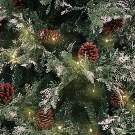 Kerstboom met LED en dennenappels 120 cm PVC en PE groen en wit 4