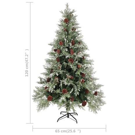 Kerstboom met LED en dennenappels 120 cm PVC en PE groen en wit 8