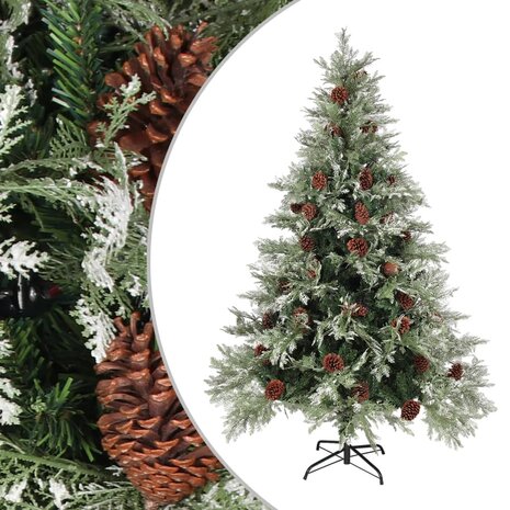 Kerstboom met dennenappels 150 cm PVC en PE groen en wit 1