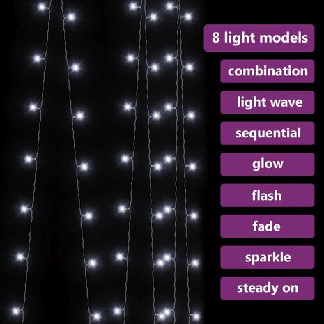 Lichtsnoergordijn met 300 LED&apos;s en 8 functies 3x3 m koudwit 4