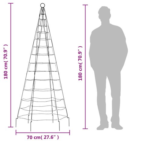 Lichtkegel aan vlaggenmast 180 cm 200 LED&apos;s warmwit 10