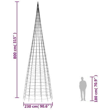 Lichtkegel aan vlaggenmast 3000 koudwitte LED&apos;s 800 cm 10