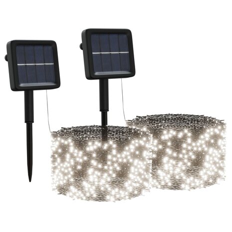 Lichtsnoeren 2 st met 2x200 LED&apos;s solar binnen/buiten koudwit 2