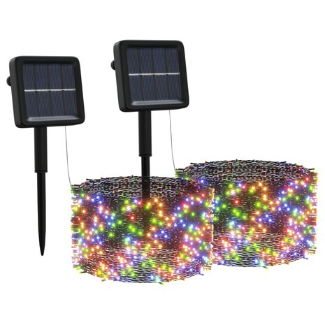 Lichtsnoeren 2 st 2x200 LED&apos;s solar binnen/buiten meerkleurig 2