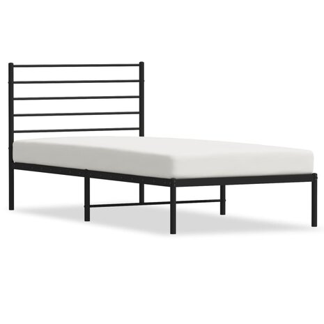 Bedframe met hoofdbord metaal zwart 75x190 cm 2
